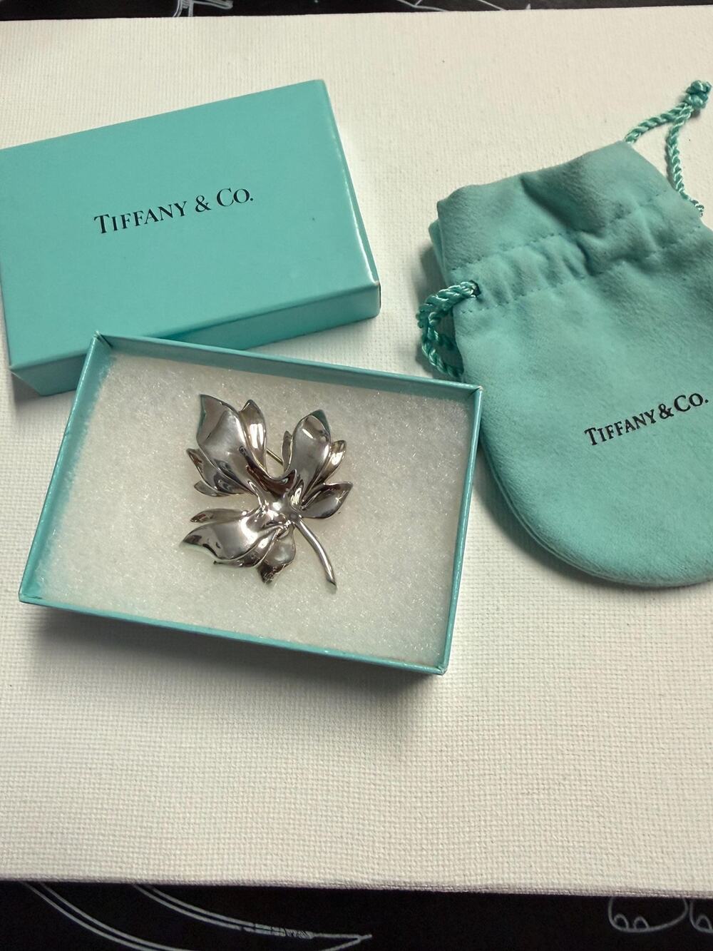 Tiffany & Co Vintage Sterling Silver Maple Leaf Brooch 925 Silver Circa 1980s